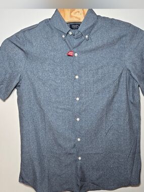 Chaps Performance Short Sleeve Button Down Shirt Medium Heathered Blue Silky